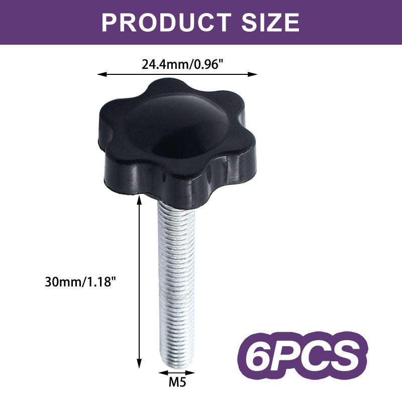 LifCratms 6 Pieces M5 x 30mm Thread Star Knobs  Plastic Hex Shaped Clamping Knob Handle Hand Tightening Screw Knob for Umbrella Base Replacement - Image 2